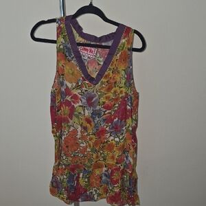 Johnny Was V-Neck Floral Blouse - Purple and Multicolor